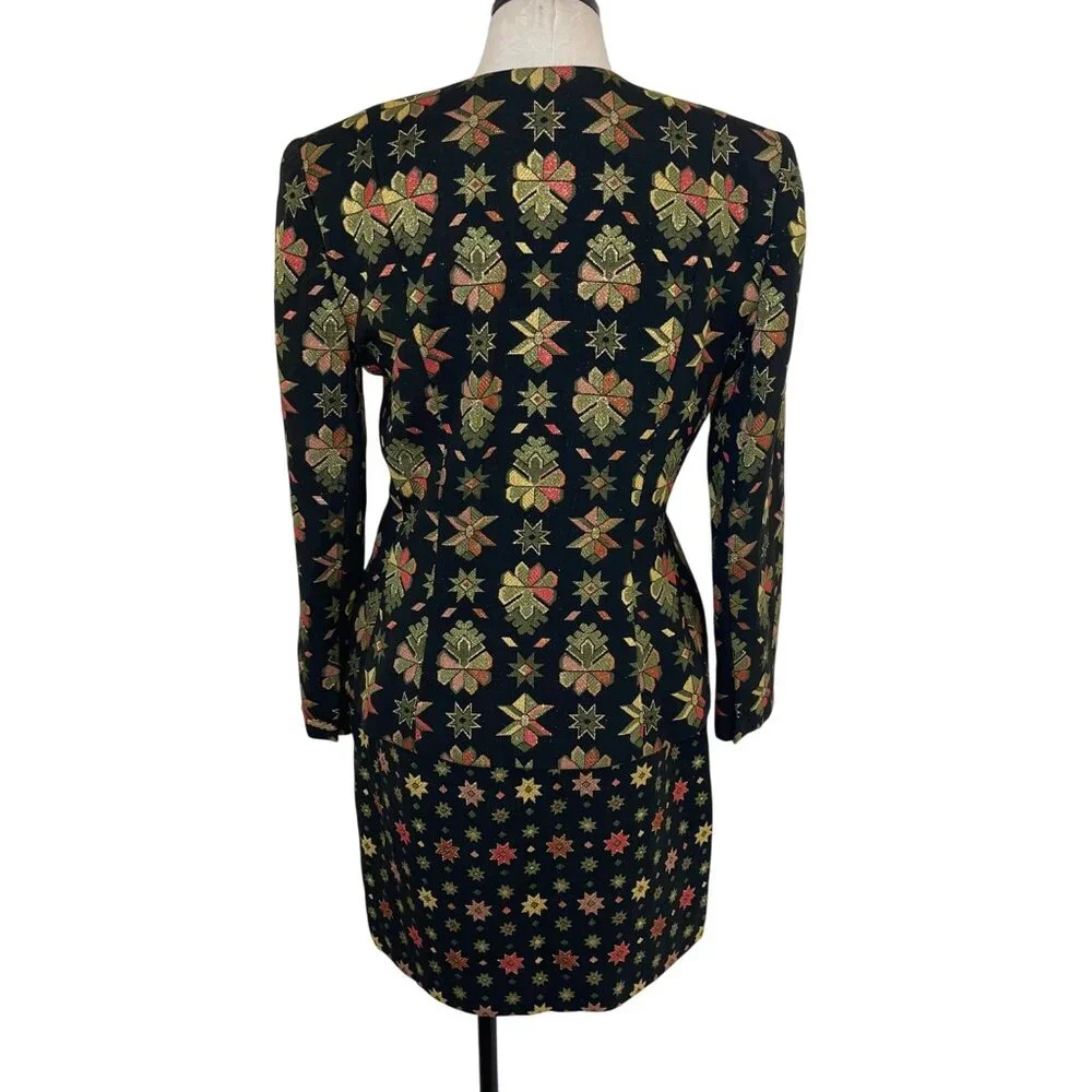 Victor Costa Vintage Womens Skirt Suit Size 10 Multicolor Brocade Star Print - Picture 3 of 16